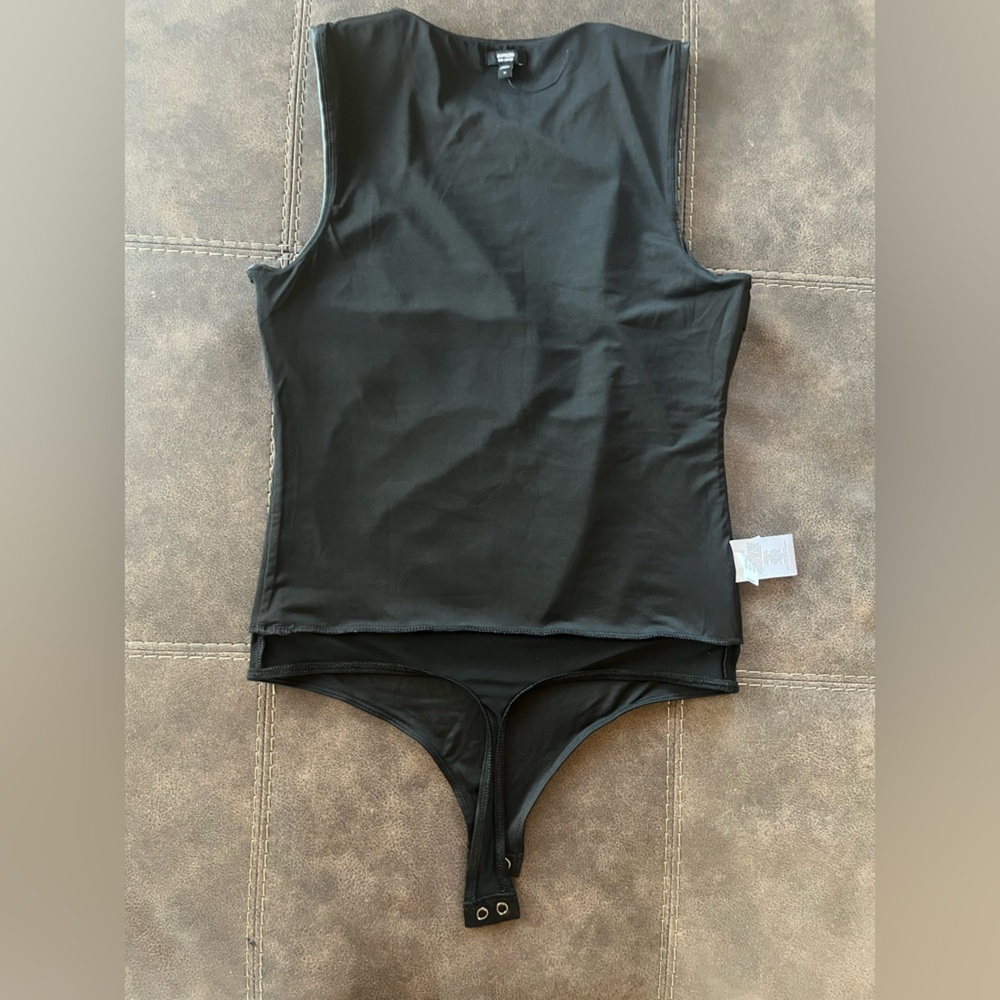 Express Black Faux Leather Body Contour Body Suit - Picture 6 of 8